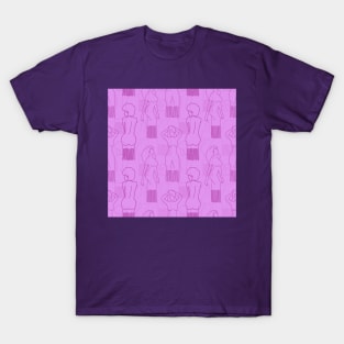 Purple woman-shaped comb on pink background T-Shirt